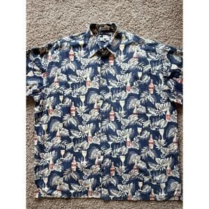 Pierre Cardin Hawaiian Tropical Palm Beer Bottle Button Up Shirt Mens 2XLT‎ Tall